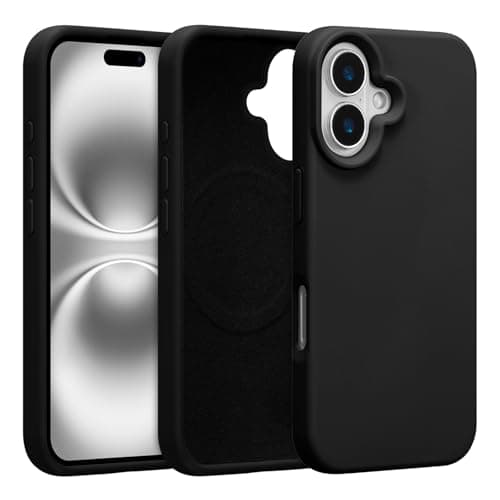 Image of UCASONG Magnetic for iPhone 16 Plus -6.7Inch Liquid Silicone Phone Case, Compatible with MagSafe, Cute Plain Solid Color Slim Case Soft Smooth Matte Shockproof Protective Cover, Black
