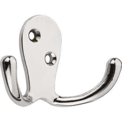 Image of Decohooks Two Prong Robe Hook - Wide Design - Polished Chrome - Door and Wall Mountable - Single - Fixings Included