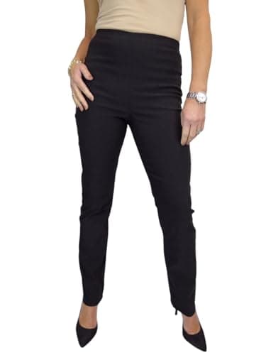 Image of Paulo Due Women's Elasticated Waist Trousers Pull On High Waist Straight Leg Trousers Evening Day Office Work Black 8-22 (18)