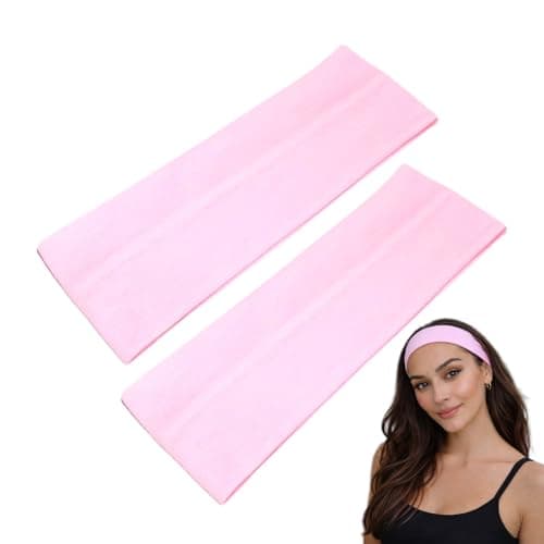 Image of WESTEND CHOICE 7cm Wide Headbands 2 Pack Plain Stretchy Hairband Unisex Kylie Headband Bandeau Gym Exercise Headbands for Women & Men Soft Yoga Head Band (Light pink)
