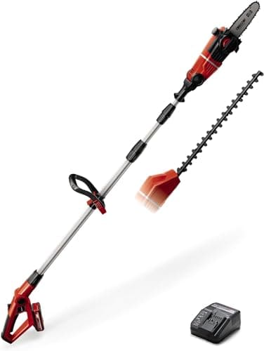 Image of Einhell Cordless Multifunctional Garden Tool with Battery and Charger 18V Power X-Change, 2-in-1 Long Reach Pole Hedge Trimmer and Chainsaw/Pruning Saw GE-HC 18 Li T