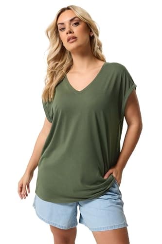 Image of Yours Curve Green V-Neck Basic T-Shirt - Women's - Plus Size Curve