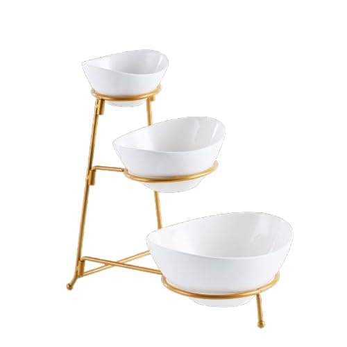 Image of Vencier 3-Tier Serving Bowl Set – Elegant Food Display Stand for Snacks, Desserts, and Party Presentation (White/Gold)