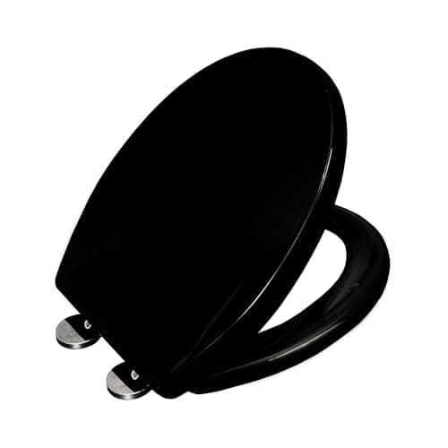 Image of Live4gadgets Quick Release Toilet Seat Black Toilet seat Soft Close & Hinges for Easy Cleaning Universal Bathroom, Heavy-Duty UF Material, Top & Bottom Fixings (Black Seat Soft Close with Hinges)