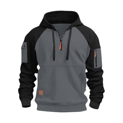 Image of Mens Hoodies Half Zip Pullover Work Jumpers Military Tactical Sweatshirts Sport Hooded Sweatshirts Winter Jackets Long Sleeve Hoody Top Zipper Pockets Casual Fashion Gym Work Sports Coat