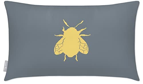 Image of Izabela Peters Outdoor Cushions - Waterproof, 50 x 30 cm, Filled, French Grey Bee Pattern, Garden & Chair Cushions
