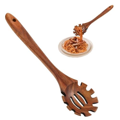 Image of Wooden Spaghetti Spoon, Wooden Spaghetti Spoon - 12.6 Inch Kitchen Noodle Spoon Server, Hangable Long Hand Wooden Pasta Spoon Wooden Spaghetti Spoon Wooden Pasta Spoon Wooden Pasta Spoon Pasta Serve