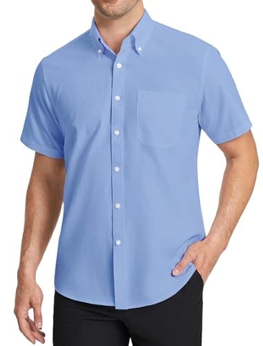 Image of HISDERN Mens Short Sleeved Shirts Oxford Blue Classic Shirt Mens Regular Fit Casual Button Down Shirts for Men with Pocket, 2XL