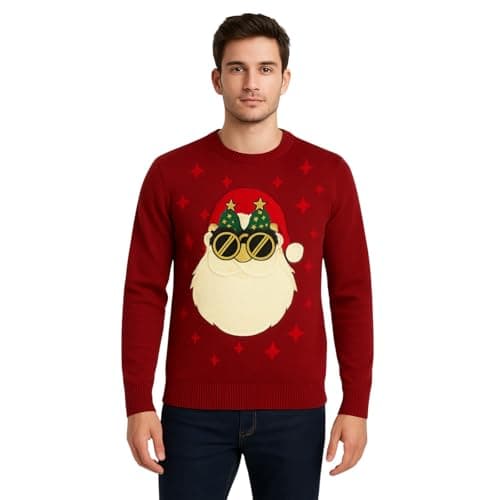 Image of shelikes Mens Christmas Jumper Ugly Sweatshirts Novelty Knitwear Top Long Sleeve Sweaters | Xmas Jumpers | Santa Sweatshirt | Festive Sweater (Carlet, XL)