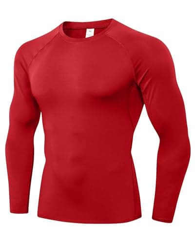 Image of POIHIDE Men's Workout Tops Compression T Shirts Base Layer Long Sleeve Athletic Sports Activewear Gym Workout Clothes Quick Dry Muscle Fit Shirts Lightweight Running Undershirts Training Shirt Red