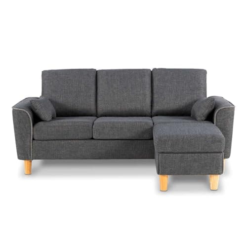 Image of Hroth Sofa 3 Seater,Grey Sofa with Ottoman and 2 Throw Pillow,Comfortable and Soft Fabric Sofas, sofa 3 seater living room