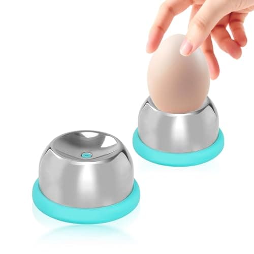 Image of Fatiya 2 Pieces Egg Piercer with Retractable Pin & Stable Base, Stainless Steel Needle Egg Poker Pricker Tool, Row & Hard Boiled Eggshell Hole Puncher for Cooking Boiling Steaming Quick Peel (Blue)