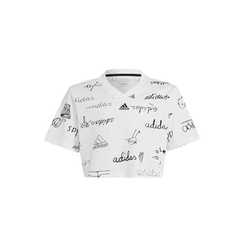 Image of adidas Girl's Brand Love Junior Girls Cropped T-Shirt, White/Black, 7-8 Years