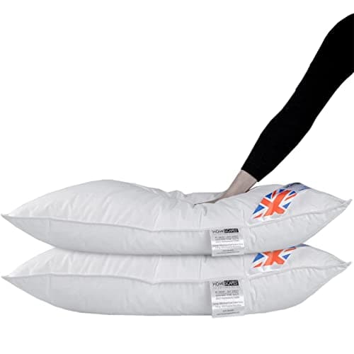 Image of HOMESCAPES Super Microfibre Pillows 2 Pack, Soft Bounce Back Synthetic Anti-Allergy Hotel Pillows, Goose Down Like Medium Support with 100% Cotton Case