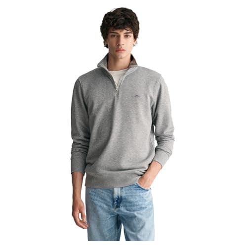 Image of GANT Men's REG Shield Half Zip Sweatshirt, Grey Melange, Standard, grey melange, XS