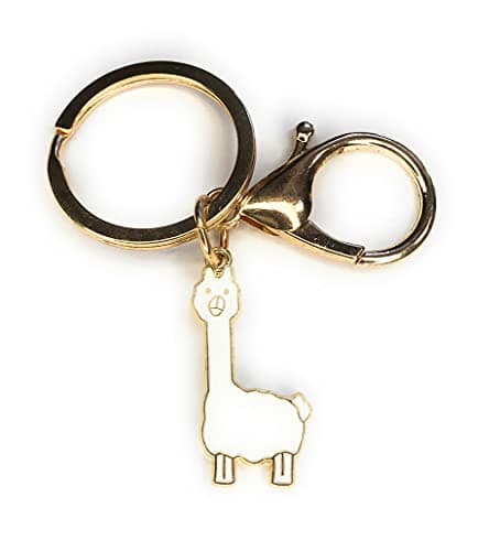 Image of FizzyButton Gifts Llama Alpaca Gold Tone Keyring Key Ring and Lobster Clasp with Enamel Charm