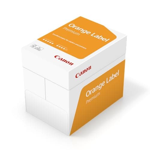 Image of Canon Orange Label Premium A4 Printer Paper, Copy Paper, Multi-Purpose Paper, 75gsm, 1 Carton of 5 x 500 Sheets, 2500 Sheets Total, White, Exclusive to Amazon
