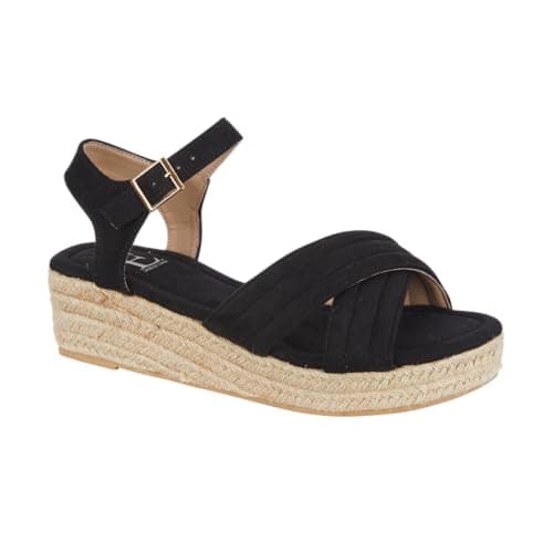 Image of Womens Platform Espadrille Sandals Adjustable Buckle Strap Summer Jute Platform Sandals Comfortable Casual Walking Shoes (Black Crossover, UK Footwear Size System, Adult, Women, Numeric, Medium, 6)