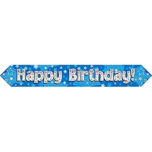 Image of 9ft Banner Happy Birthday Blue Foil Holographic Banner