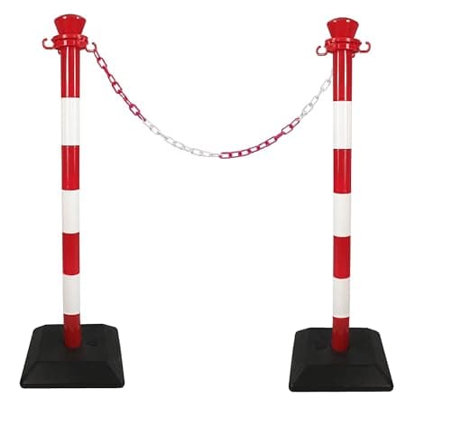 Image of Viso PPKSET40RB Self Assembly Plastic Barrier Post Set Starting Kit with Chain and Hook - Red and White