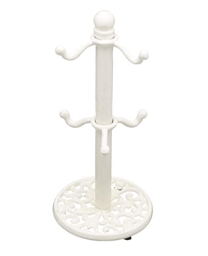 Image of KitchenCraft Traditional-Style Cast Iron Mug Tree Stand, Cream, 35.5 cm