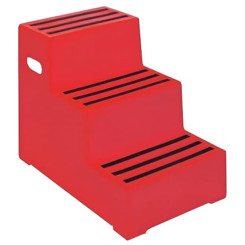 Image of 3 Tread Heavy Duty Safety Steps 260KG Capacity Moulded Plastic Industrial Anti Slip Footstep Warehouse Equestrian Platforms (Red)