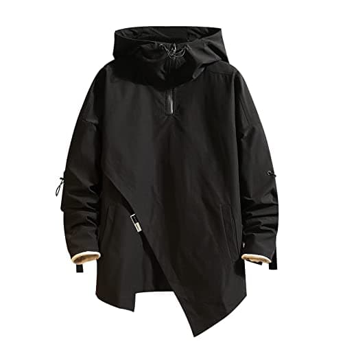 Image of GURUNVANI Men’s Hooded Windbreaker Jacket Zip Up Patchwork Hoodie Anorak, Jk1617black, XL