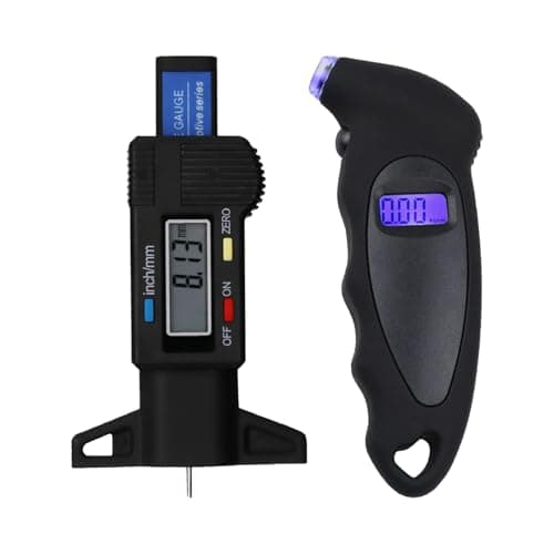 Image of Digital Tyre Pressure Gauge 150 PSI & Tyre Tread Depth Gauge - LCD Display for Cars, Trucks, Motorbikes & Bicycles - Backlit Screen, Non-Slip Grip, 0-25.4 mm Tread Depth Measurement Tool