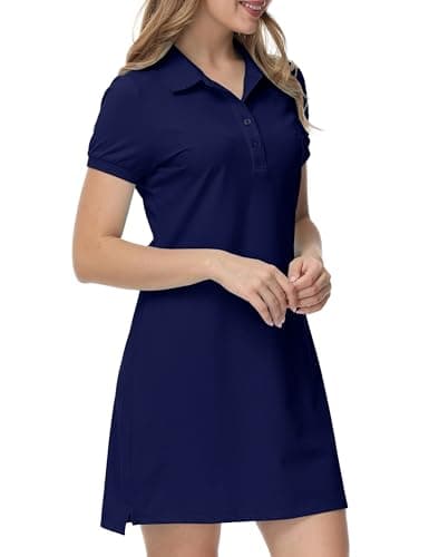 Image of JINSHI Women's Polo Dress Short Sleeve Cotton Casual Sports Golf Tennis Dresses Dark Blue Size US L