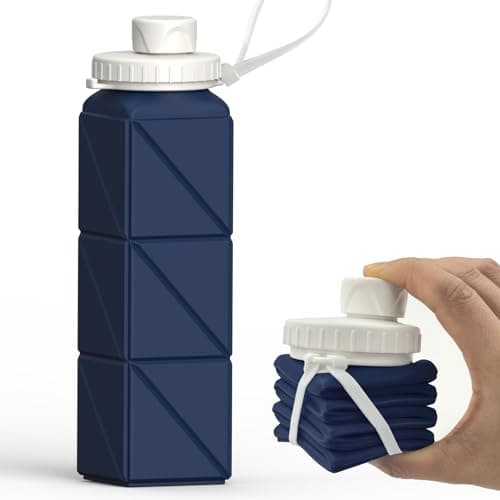 Image of BEAUTAIL Collapsible Water Bottle, Silicone Foldable Portable Water Bottles 610ml, Lightweight Reusable Leakproof for Travel Camping Hiking Cycling Yoga Sports Outdoor, 1 Pack (Dark Blue)