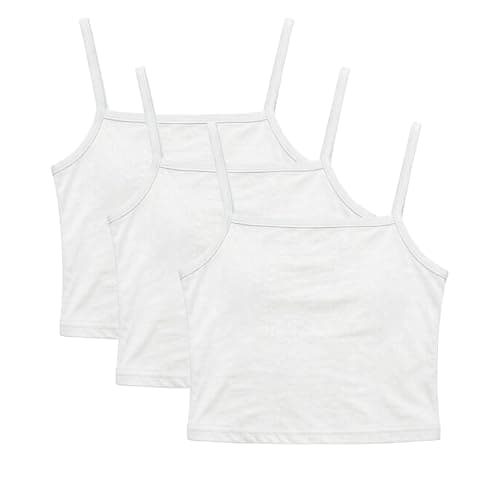 Image of Girls Camisoles, Pack of 2 Ribbed Tank Tops Casual Basic Sports Cropped Vest Sleeveless Comfy Soft Tshirts Camis Gym Wear Leisure Holiday Pe School Clothes 3-4 Years White