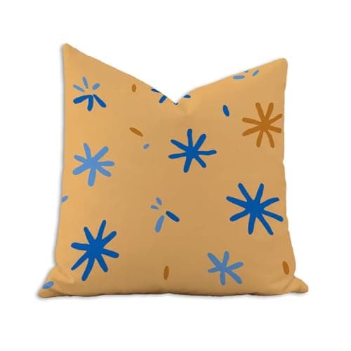 Image of Meiaiao Cushion Cover 55x55 cm, Outdoor Waterproof Velvet Decorative Throw Pillow Case for Garden Sofa Bench, Yellow & Blue Double Sided Pattern Cushion Cover with Hidden Zipper (1 Piece) 2B-1236