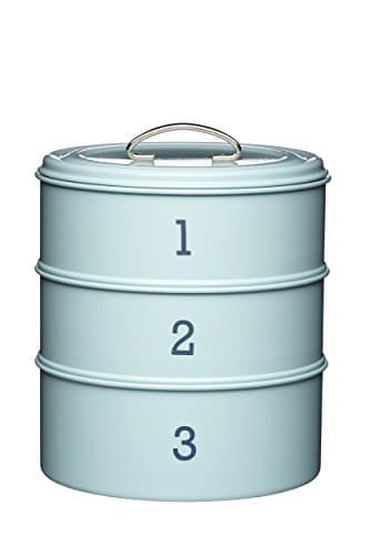 Image of KitchenCraft Living Nostalgia 3-Tier Metal Cake Storage Tin, 22 x 27 cm (8.5 x 1.5 Inches) - Vintage Blue