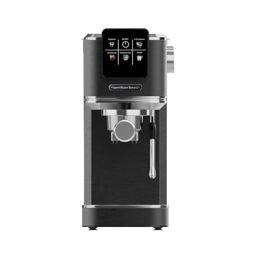 Image of Hamilton Beach Espresso Coffee Machine, BaristaPro 5-in-1, Compact Stainless Steel, LCD Touch Screen Control, Steam Milk Frother, 20-Bar Pressure & Fast Heat, Hot & Iced Coffee, Black - HBC5210B