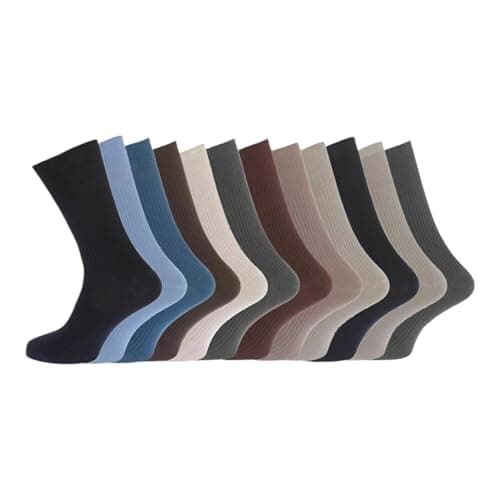 Image of Rozgul 6 Pairs MutliColour Men's Big Foot Extra Wide Diabetic 100% Cotton Socks - Ideal for Swollen Legs, UK Size 11-14 - Non-Binding, Comfortable, and Breathable,Non Elastic Loose Soft Top