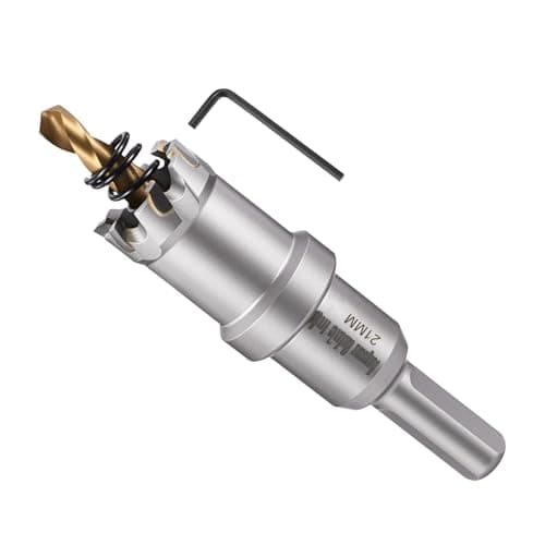 Image of METALLIXITY Hole Saw 21mm (13/16"), Heavy Duty Tungsten Carbide with Center Drill Bit Hex Key Spring - Hole Cutters for Thick Stainless Steel Steel Metal Plates. Silver