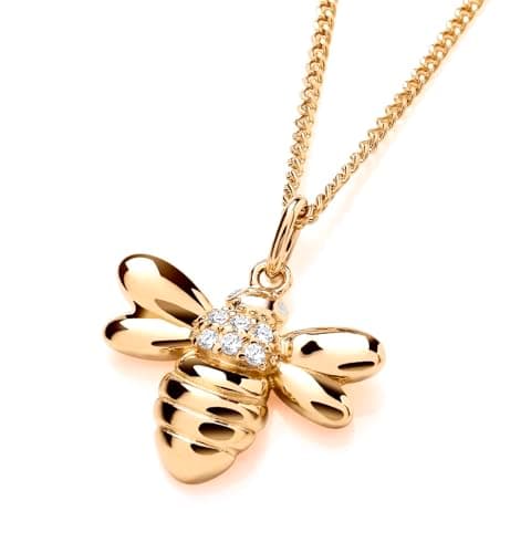 Image of Old English Jewellers 9ct Yellow Gold on Silver Cubic Zirconia Bumble BEE Pendant Necklace + 16 18 20 inch Chain (20)