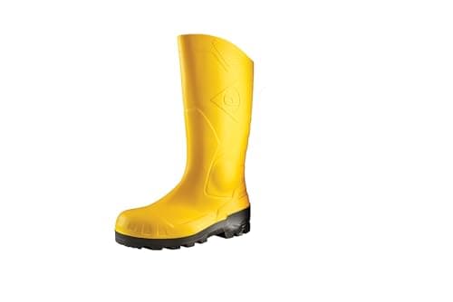 Image of DUNLOP Devon - Unisex Full Safety Waterproof Wellington Work Boots, Yellow, S5 Certified Antistatic and Chemical Resistant PVC Wellies with Steel Toecap for Industrial and Farm Work - EU36, UK3