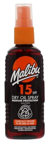 Image of Malibu Sun SPF 15 Non-Greasy Dry Oil Spray for Tanning, Tan Enhancing & Moisturising Body Oil Mist, Water Resistant, 100ml