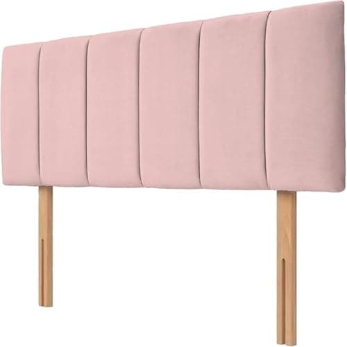 Image of Luxuryh Portland Velvet Lined Upholstered Headboard for Divan Beds Plush Padded Vertical Panel Design with Wooden Struts Luxury Bedroom and Hotel Furniture Height 20 inch (PINK, Single 3ft)