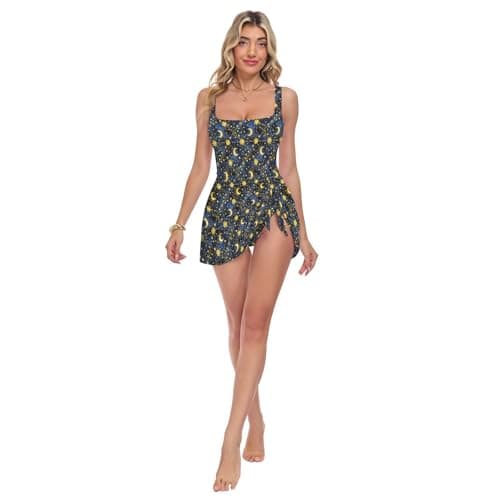 Image of Clavicle Showing One Piecing Women's Swimsuits Classic Blue Mystery Moon Strap Swimsuit for Summer Beach Swimming, Classic Blue Mystery Moon, XL