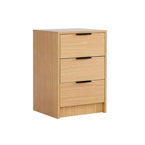Image of Home Source Bedside Cabinet Nightstand, 3 Drawers, Oak Effect