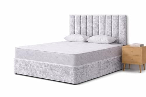 Image of CALISMA Designer Gio Divan Bed with Headboard, Silver Crush Velvet, Spring Mattress (silver crush, 3ft single)