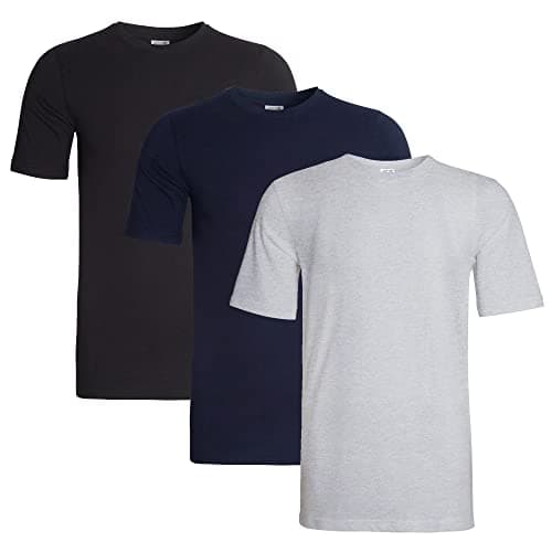 Image of Sock Stack Mens T Shirt Pack of 3 Crew Neck T-Shirts for Men Multipack Super Soft Short Sleeve Slim Fit for Any Everyday Wear, Black Navy Grey Large