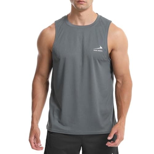 Image of Men's Sleeveless Tank Top Running Gym Quick-Drying Vest Sports T-Shirt Gray M