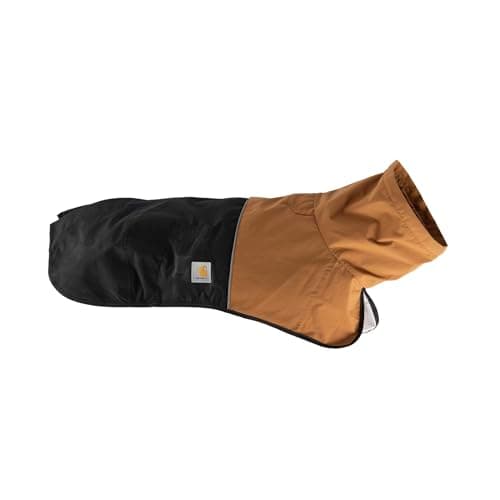 Image of Carhartt Durable Dog Rain Jacket W/Waterproof Storm Defender Material and Adjustable Straps, Carhartt Brown/Black, Small