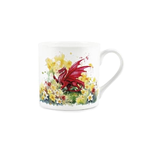 Image of Purely Home Daffodils & Dragon Welsh Mug - Floral Wales Souvenir Gifts - Bone China Tea/Coffee Cup Present for Friends & Relatives