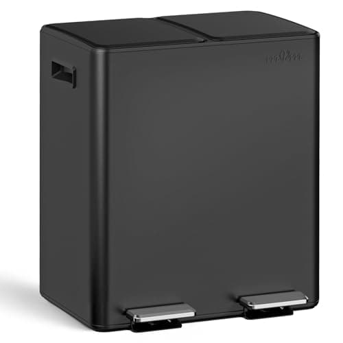 Image of mVm Kitchen Bin,40L Dual Rubbish Bin,2 x 20L Stainless Steel Pedal Bins,Double Recycling Trash Can with Soft-Close Lids and Plastic Inner Buckets,Fingerprint Proof,Odour Seal,Large Capacity Trash Can