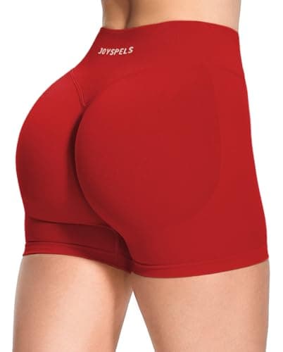 Image of JOYSPELS Seamless Gym Shorts for Women Scrunch Bums Ruched Booty Activewear Running Yoga Workout Sports Cycling Shorts Womens UK Cherry Red XL