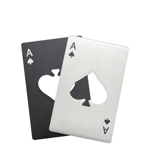 Image of Stainless Steel Beer Caps Cans Openers,Bottle Openers 2Pcs,Poker Ace of Spades A Cards Water Bottles Openers,Wallet Card Type Bottle Openers(Silver & Black)
